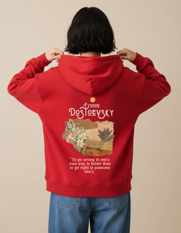 Dostoevsky Right and Wrong Limited Edition Scarlet Red Hoodie | Soft & Breathable Pure Cotton