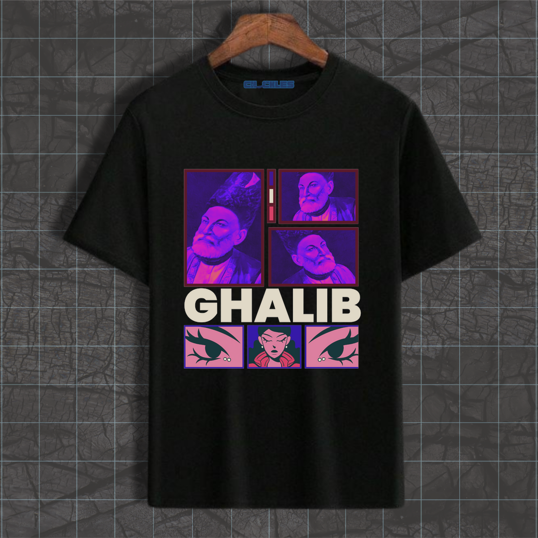 Black Mirza Ghalib Unisex Collage Tee | Soft And Breathable 180 GSM